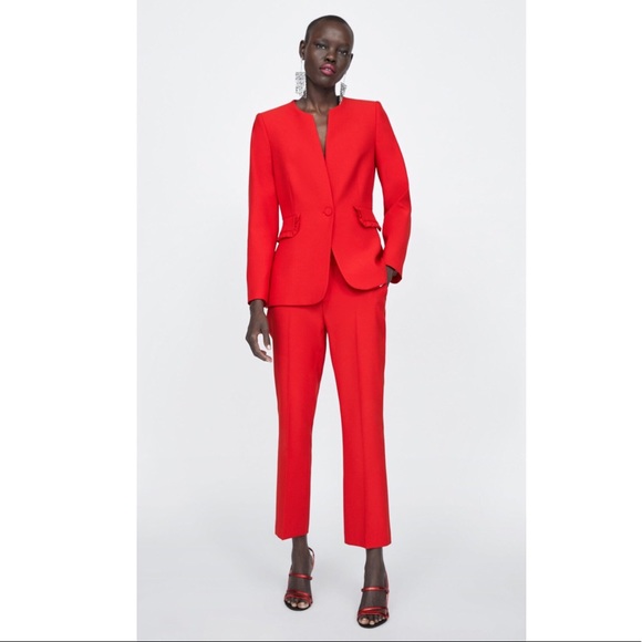 red blazer and pants set